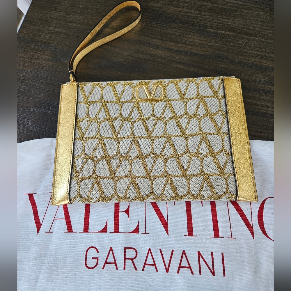 Valentino Garavani V-Logo Canvas/Leather  Clutch